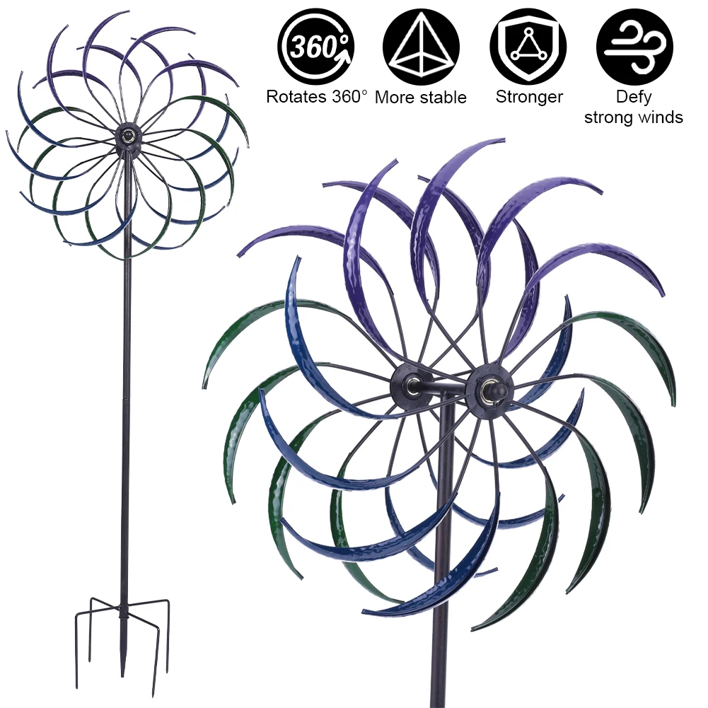 

Rainbow Color Windmill Double-Layer Iron Windmill Public Craft Windmill for Yard Decoration Accessories Tool