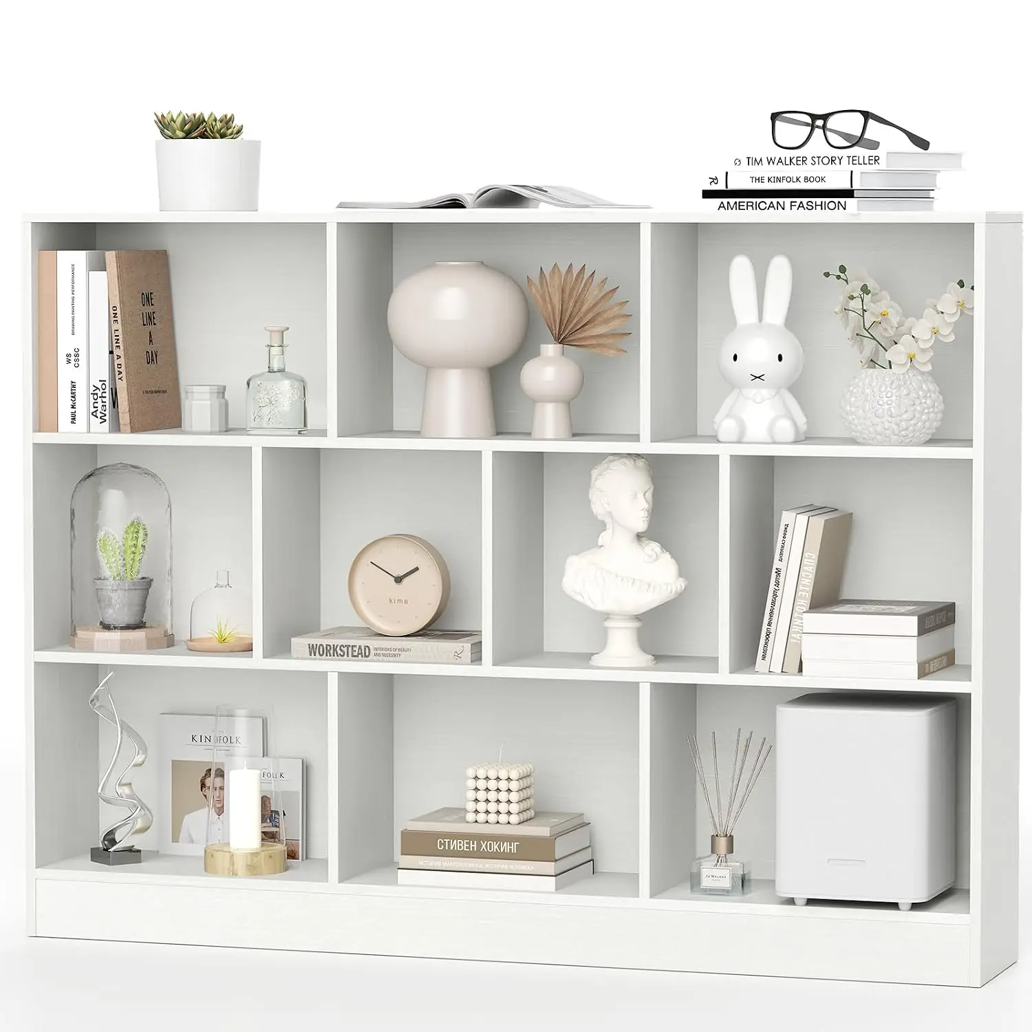 10 Cube Storage Organizer 4 Tier Bookcase Wooden Bookshelf Living Room Bedroom Office 41