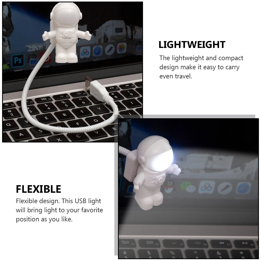 Lampu Malam Astronaut USB Lampu LED Fleksibel untuk Laptop Komputer Membaca di Samping Tempat Tidur Berkemah Luar Ruangan Lampu Astronaut USB