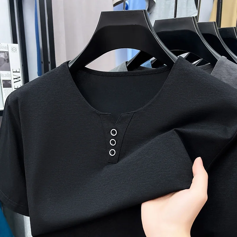 Mens Slim Fit Henley Shirt Short Sleeve Breathable Fabric Classic Collar for Business Casual Outfits