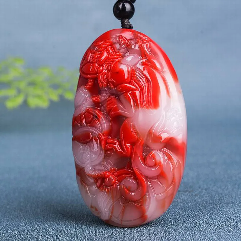 Natural Chicken Red Hand Carved Pixiu Jade Pendant, Fashionable Boutique Jewelry, Men's and Women's Divine Beast Necklace