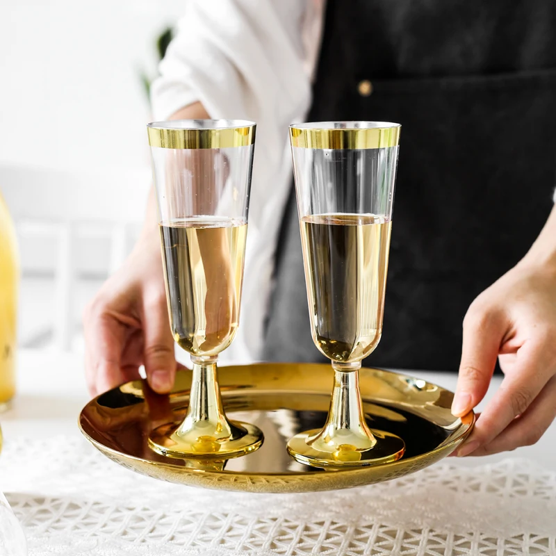 5Pcs Plastic 5Oz Champagne Cup Disposable Flutes Cups Wedding Birthday Party Supplies Bar Drink Red Wine Ice Cream Cup