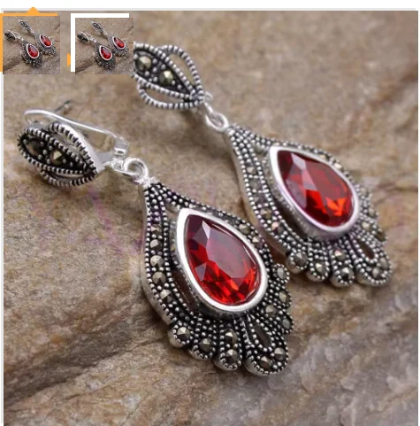 whosale red crystal hook earrings Vintage style red blue coral Lever back Earring