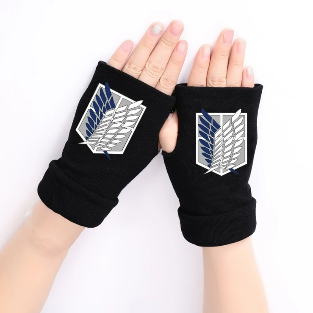 Attack On Titan Levi Ackerman Two-Dimensional Animation Peripheral Boys Winter Warm Cotton Outdoor Cycling Half-Finger Gloves
