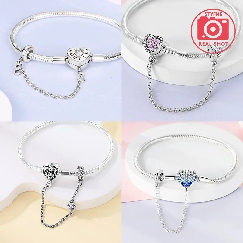 سوار قلب فضي إسترليني لامع للنساء ، لحظة حب ، يناسب السحر الأصلي ، مجوهرات راقية ، هدية