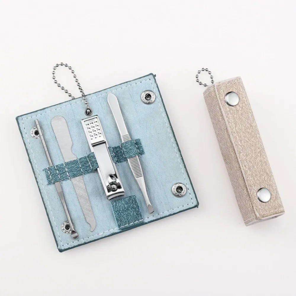 Kit de coupe-ongles Portable 4 en 1, Mini étui en cuir PU, ensemble d'outils de manucure, lime à ongles, outil de coupe des sourcils en acier inoxydable