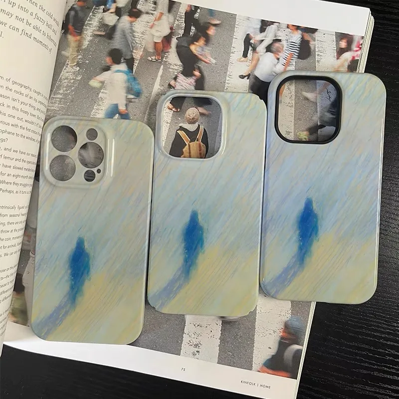 النفط اللوحة الأصفر الأزرق الظل الفن جراب هاتف آيفون 16 15 14 13 برو ماكس 12 11 برو الغطاء الخلفي X XR 7 8 زائد SE 2020 Funda