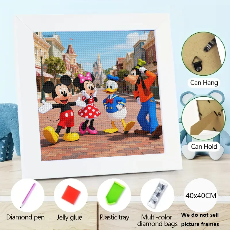 

1PC 5D Full Drill DIY Diamond Painting Kit, Classic Disney Mickey Mouse Minnie Mouse Donald Duck Goofy Friends Walking Main Stre