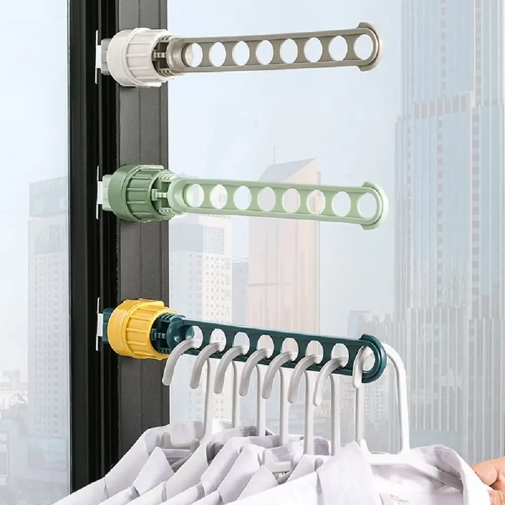 8 Hole Clothes Hanging Drying Rack,Clothes Drying Rack,Portable Travel Hanger for Hotel Home Rotary Wall Mounted Clothes Bar