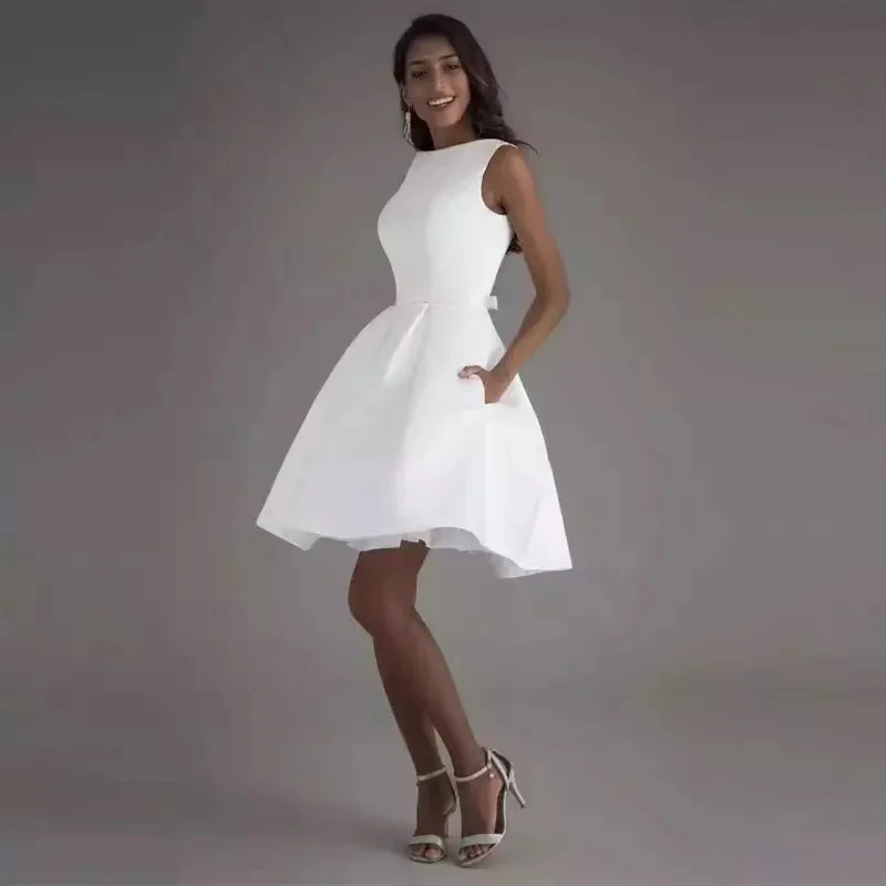 Vestidos de novia cortos, vestidos de novia blancos de marfil, vestidos de novia blancos de satén de alta calidad, vestidos de fiesta de boda 2021