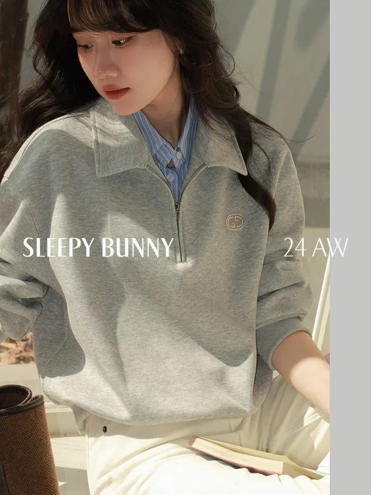 Winter Women Faux Two-Piece Polo Collar Sweatshirt American Style Long Sleeve Pullover 2025 New Casual and Stylish Design Top