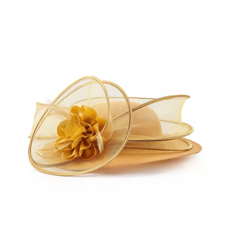 レディースリネンサンハットワイドブリムダービースタイルエレガントなホリデーパーティーヘッドウェアアウトドアドレスハット