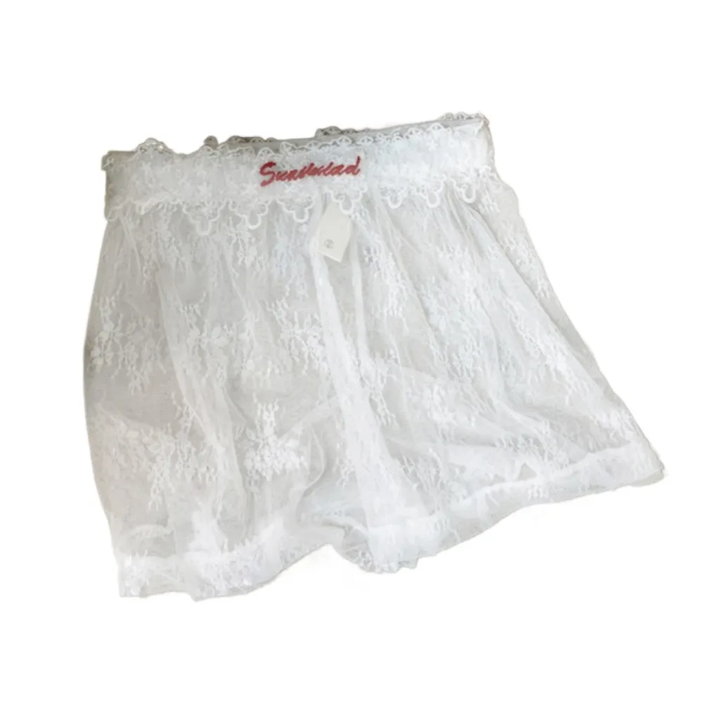 

Casual Loose Lace Plaid Shorts Mesh Flower Stripe High Waist Shorts Lolita Sweet Wide Leg Short Pants Students