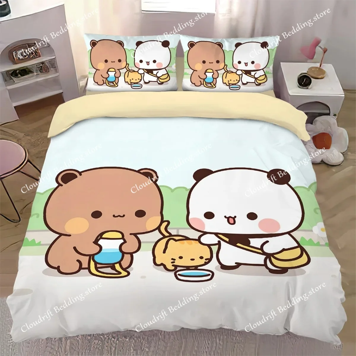 Kawaii Bubu and Dudu Bedding Set Cute Bubu Dudu Duvet Cover Pillowcases SingleDoubleQueenKing