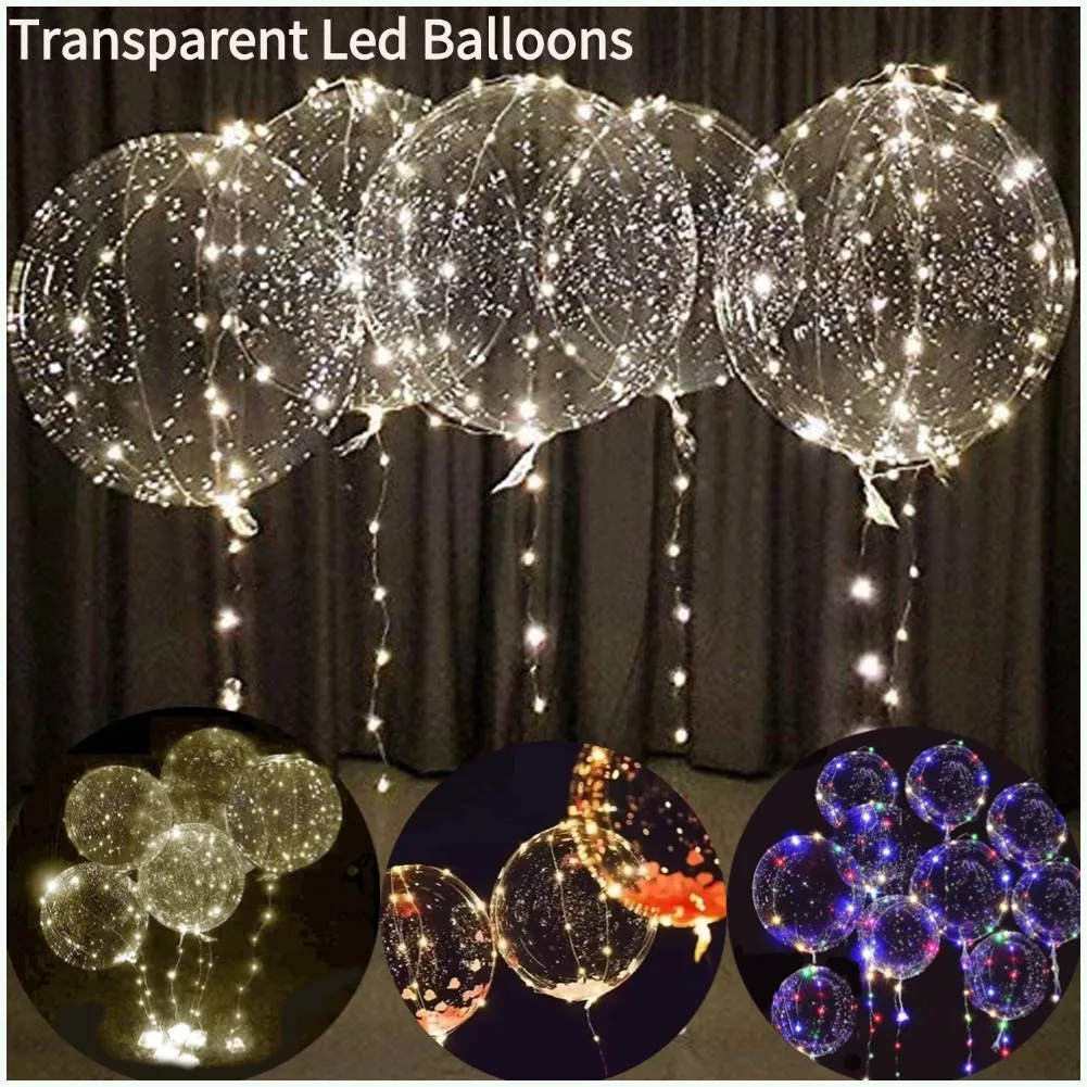Balony Bobo z podświetleniem LED Przezroczyste balony ze sznurkiem 3M Balon bąbelkowy Boże Narodzenie Walentynki Balony LED