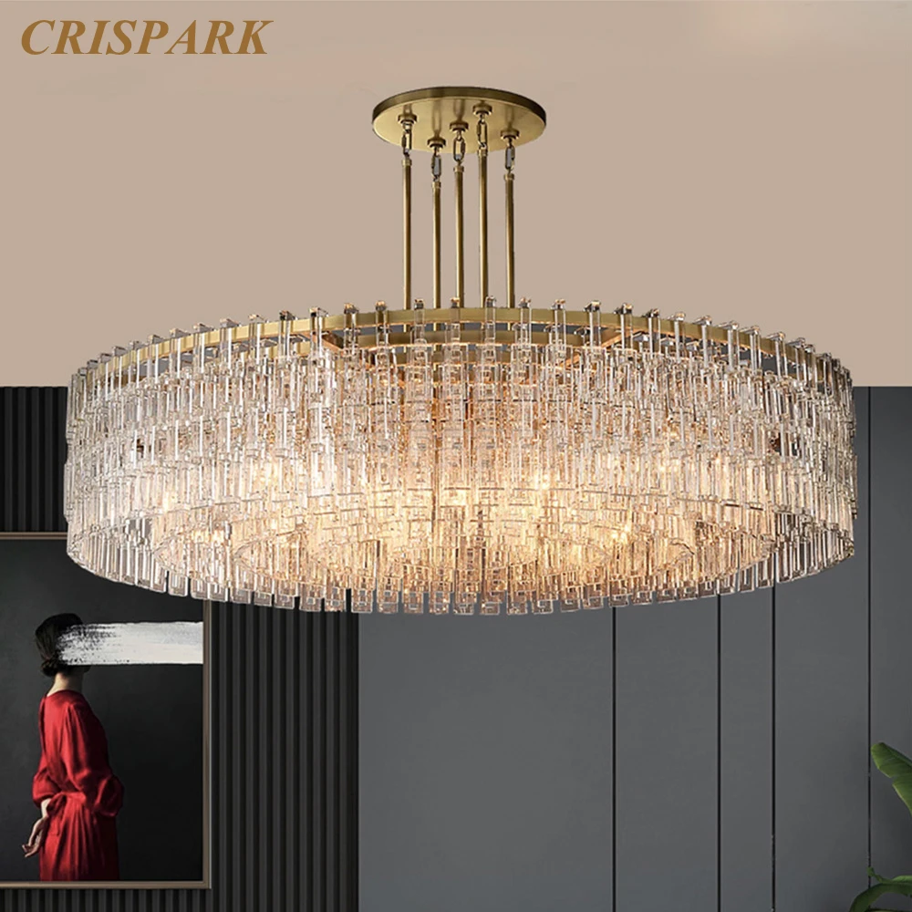 Marignan Round Chandelier Brass LED Chandelier Clear Glass Hanging Lamps Chandeliers Modern Pendant Light Lustre for Living Room