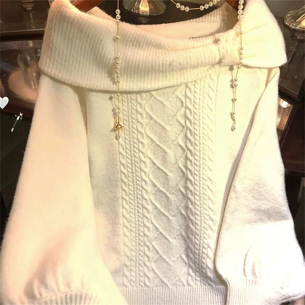 Autumn Winter Japan Korean Fashion Women Sweet Off-Shoulder Sweater Ladies Vintage Knit Pullover New Design Tops Knitwear Female