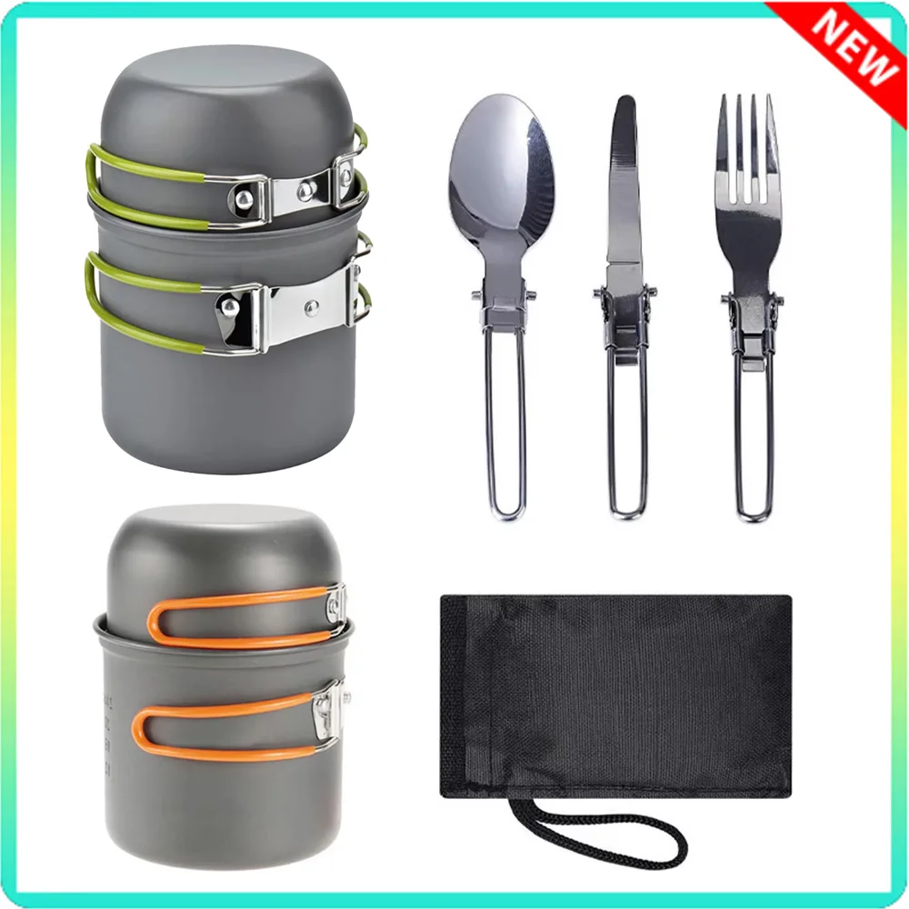 Camping Cookware Utensils Set Outdoor Backpacking Hiking Picnic Cooking Travel Tableware Pot Pan Spoon Fork Knife With Handle