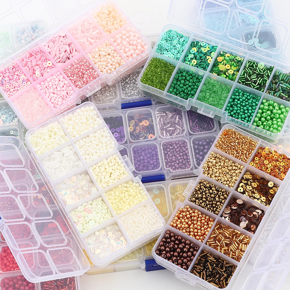 

Premium 10 Grid Multi-color Imitation Pearl Beads, Rice Beads, Sequins Kit - DIY Jewelry Making (Bracelet/Necklace/Accessories)
