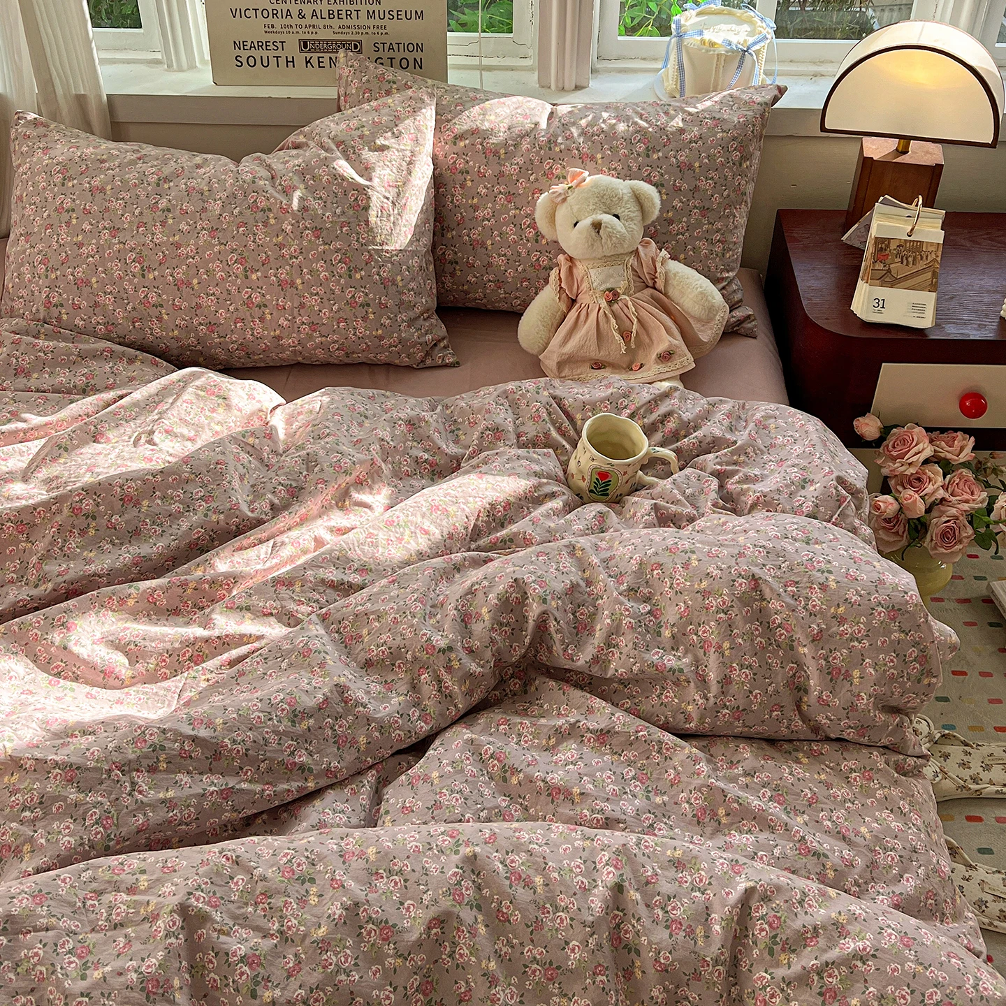 Floral Bedding Set Korean Style Soft Bed Sheet Set Queen King Size Duvet Cover Set No Filling With Pillowcase Bedroom Decor