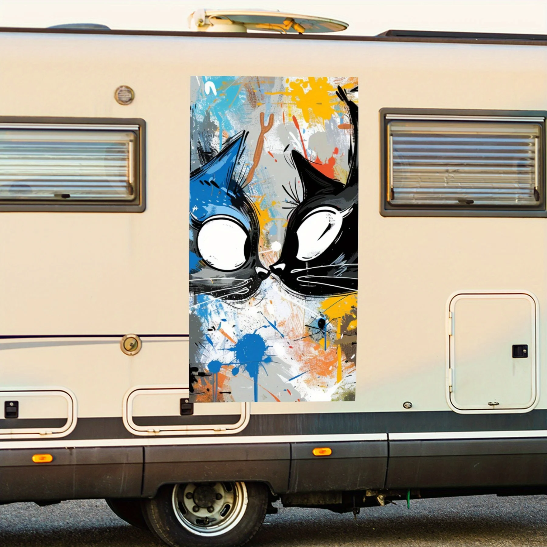 

Color - Blocked Cats Kiss,Motorhome Car Door Sticker PVC Self Waterproof Stick, Striking Auto Exterior Accessories Decor Protect