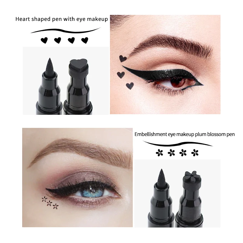 Double Head Moon Star Heart Flower Liquid Eyeliner Pen Black Stamp Makeup Seal Eyeliner Pencil Waterproof Cosmeticosmetic