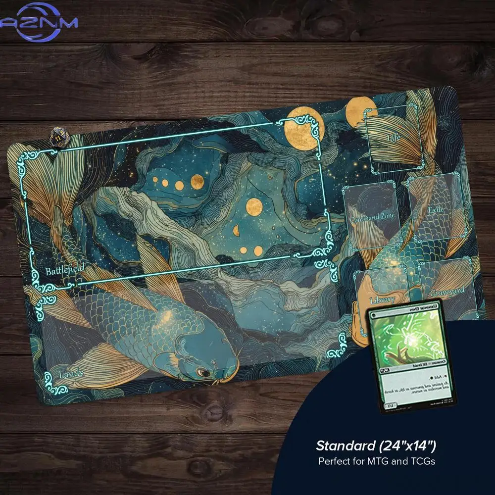 Art Aesthetic Koi Fish Pattern Design MTG Playmat Magic Card Battle Mat Non-Slip Stitched Edge tapete magic mtg Tabletop playmat