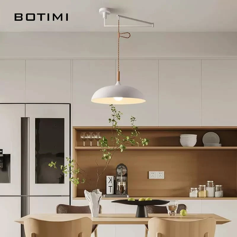 

BOTIMI Pendant Lights With White Metal Lampshade For Dining Modern Kitchen Restaurant Hanging Lamp Ceiling Island Lighting