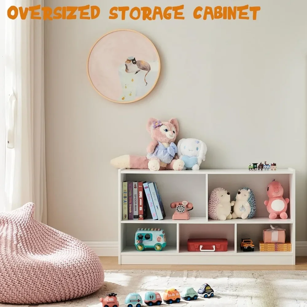 Toy Organizers and Storage, 5-Section Kids Bookshelf for Organizing Books Toys, School Classroom Wooden Storage Cabinet