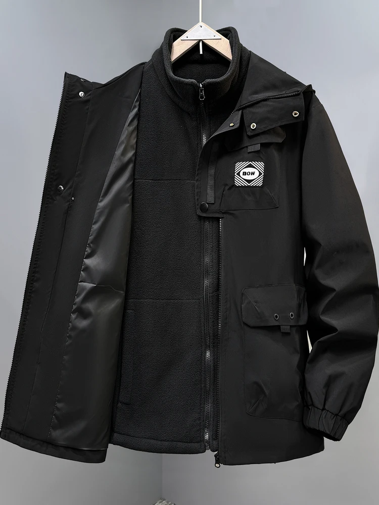 Extra Large 400 Pounds Three-in-One Men's Autumn Winter Thickened Fleece Lined Jacket Coat Cotton Clothes Detachable Inner