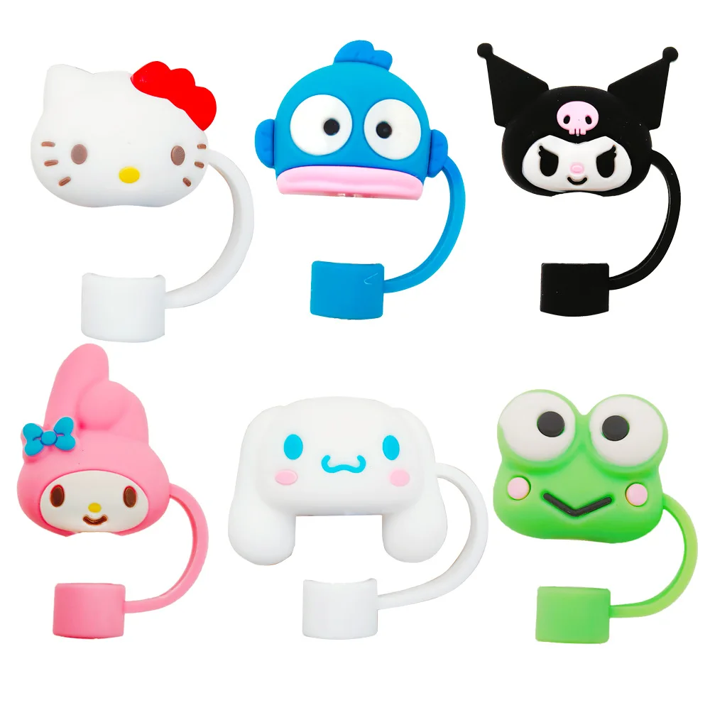 Sanrio Dustproof Straw Cap Sanrio Cinnamoroll Cute Cartoon Silicone Straw Cap Kuromi Cup Decorations Party Props Gift