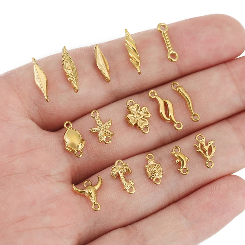 20pcs 스테인레스 스틸 더블 홀 참스 옥스 헤드 거북이 클로버 참 커넥터 쥬얼리 만들기 DIY 목걸이 공예 펜던트
