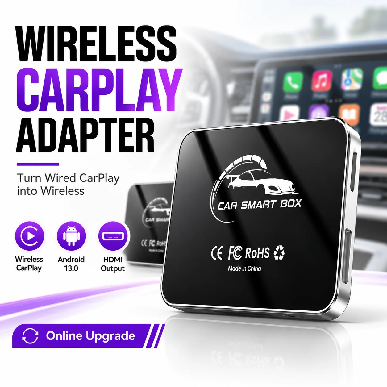Wireless CarPlay Adapter Android Auto AI Box for Car Screen, Netflix YouTube Video Player, HDMI Output Mirror Link for Toyota