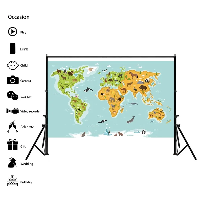 Póster de Arte de pared del mapa del mundo, lienzo no tejido, impresiones decorativas, suministros de oficina y decoración del hogar para sala de estar, 90x60cm