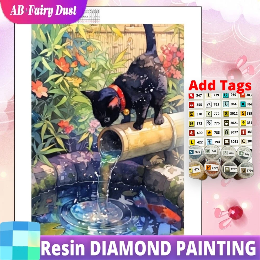 AB Fairy Dust viene con pegatinas DMC 5D DIY mosaico bambú agua gato Animal Kits de pintura de diamante arte para sala de estar