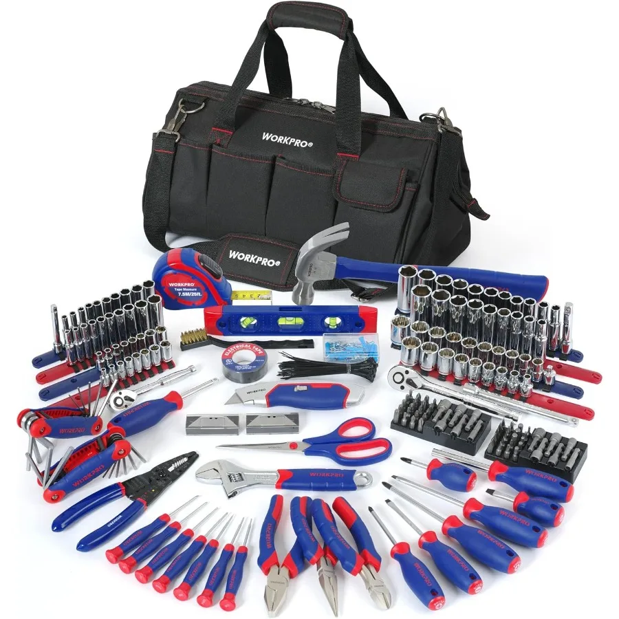 

322-Piece Home Repair Tool Kit with Carrying Bag - Basic Household Hand Tools in Black and Red for Home and Car Use