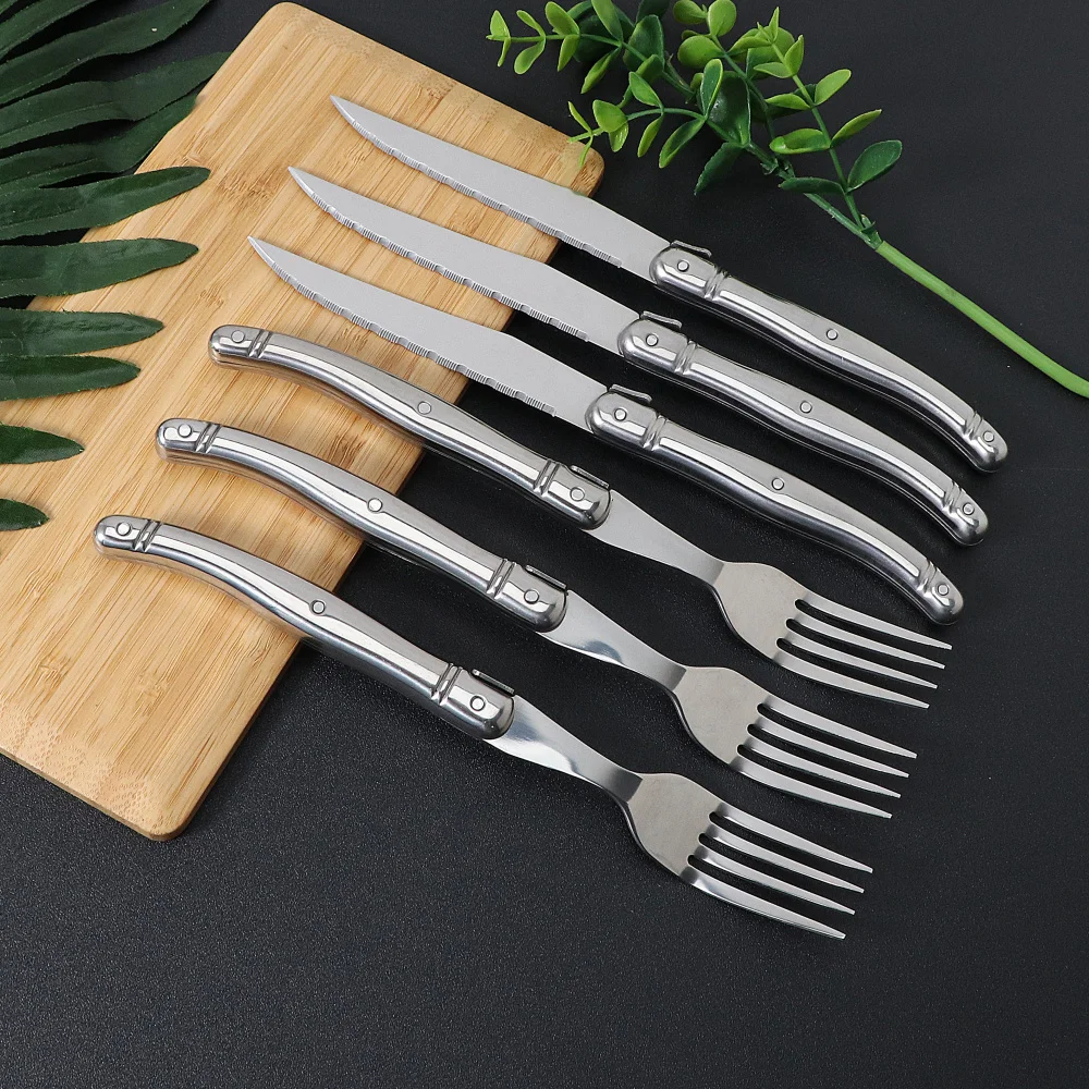 Jaswehome 6pcs Stainless Steel Flatware Set Laguiole Decorated 3Pcs Dinner Knives&3Pcs Forks Sets Western Dinnerware