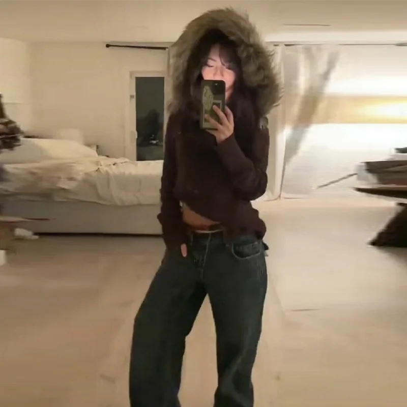 

Vintage Stylish Knit Sweaters Casual-chic Trendy Designers Female Hooded Tops Fall Daily Elegant Loose Women's Streetwear