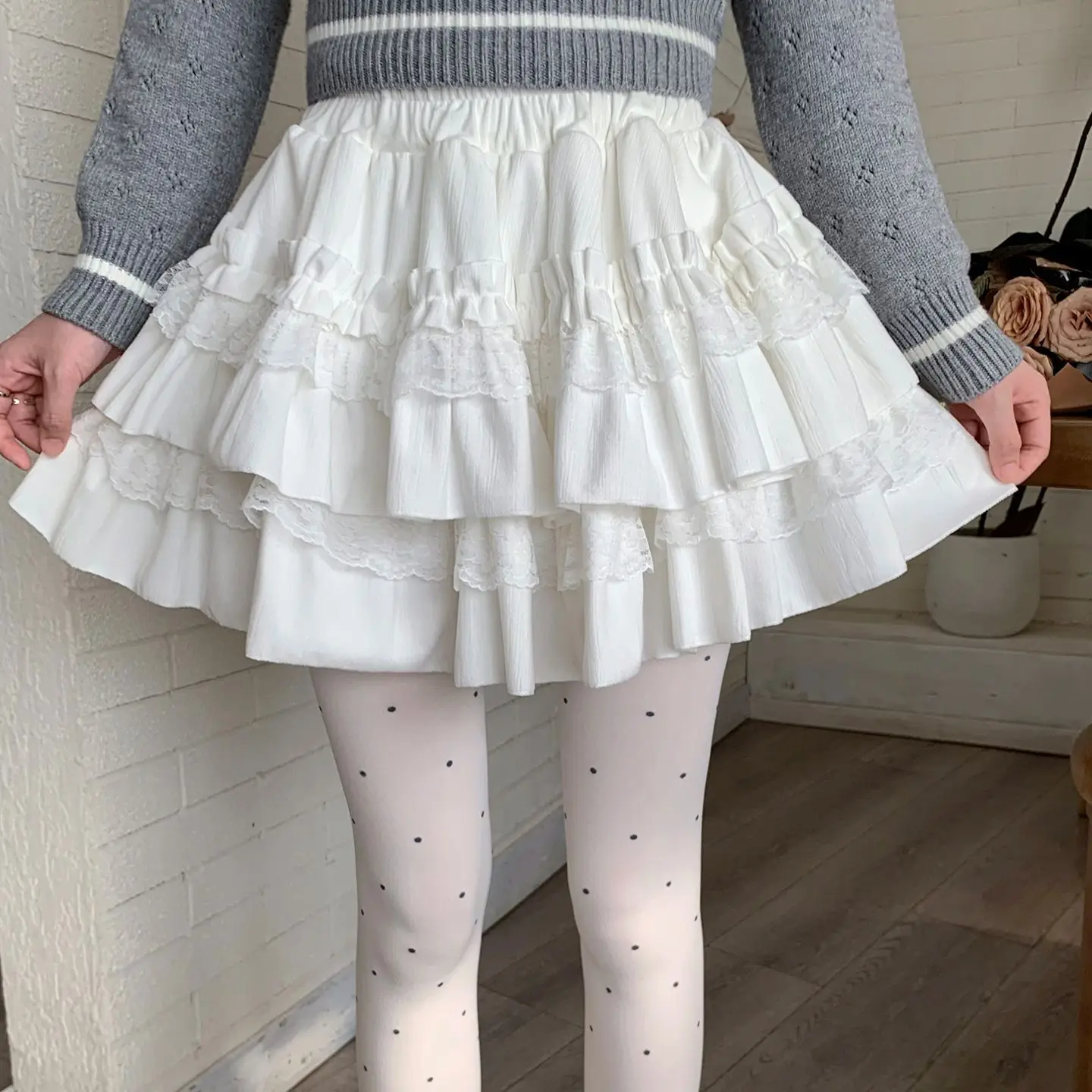 

Балетковая юбка, женская кружевная многослойная мини-юбка трапециевидной формы с высокой талией, зимняя нескользящая нижняя юбка