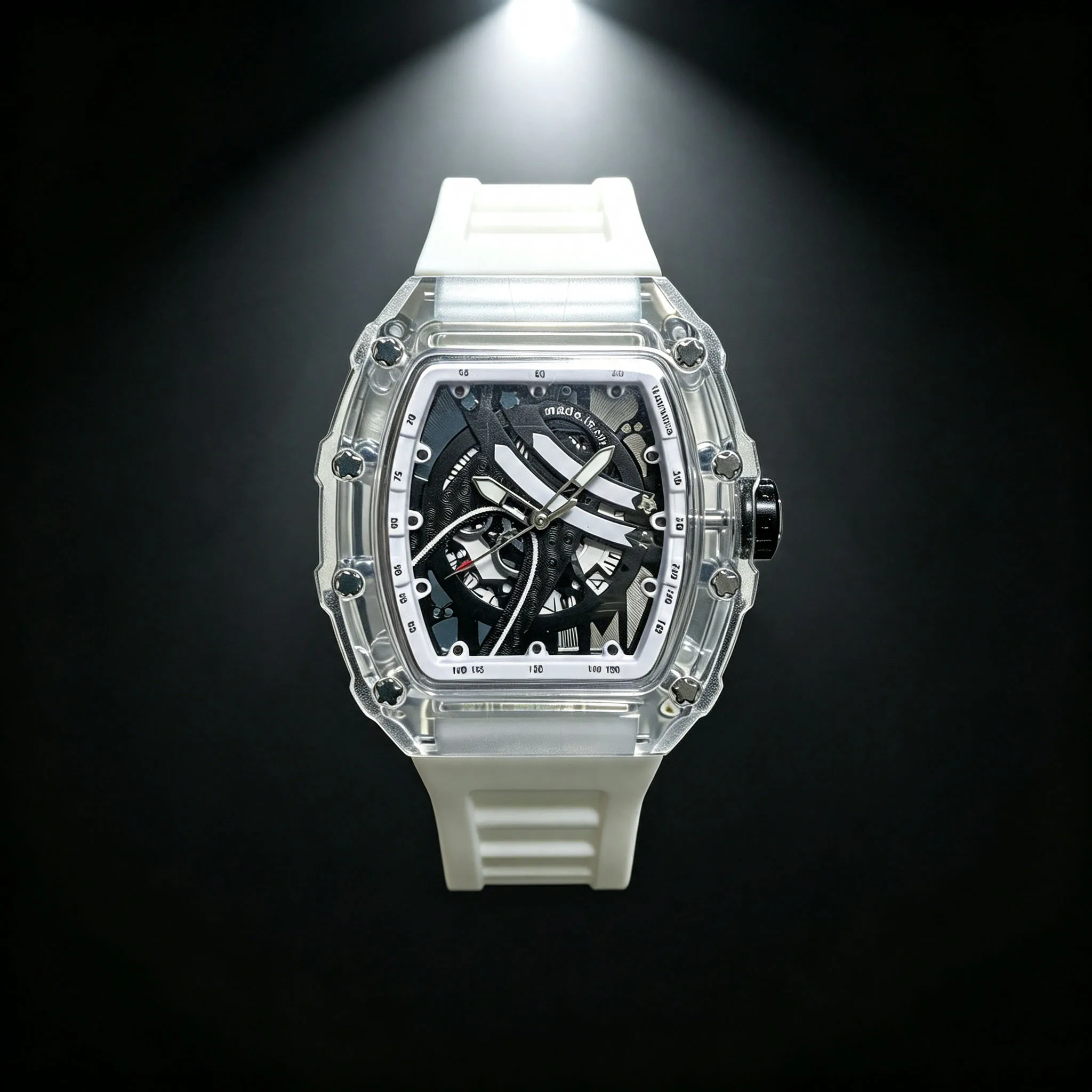 Original barrel-shaped men's luxury hollowed-out wristwatch, simulating business fashion Korean version automatic quartz men's w