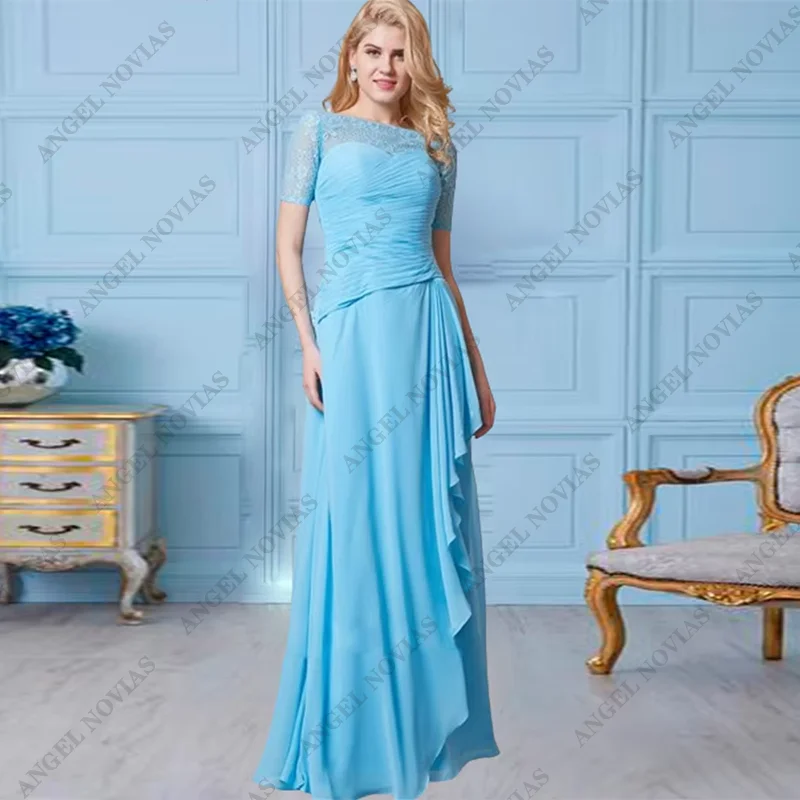 Customized Long Light Blue Wedding Guest Mother Of the Bride Dresses Dress Formal Chiffon vestidos de fiesta elegantes 2024