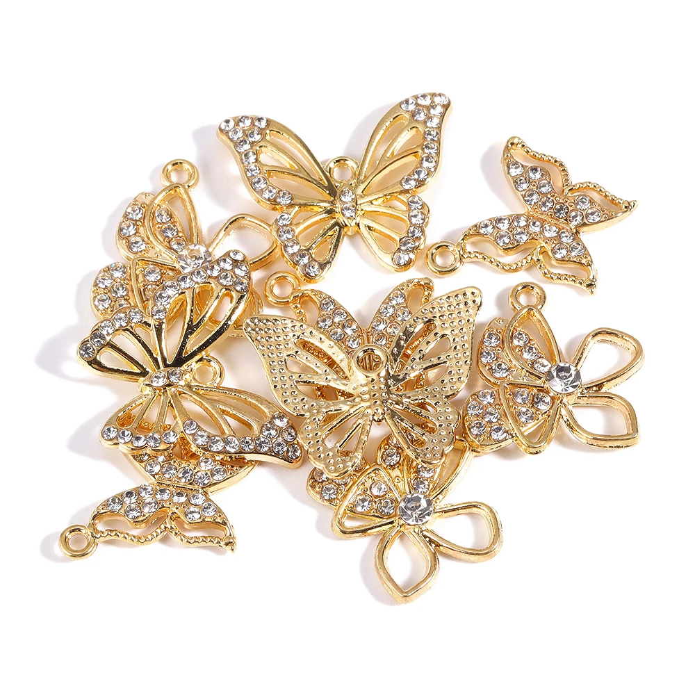 10Pcs Lovely Gilded Butterfly Charms Pendants for Women's Butterfly Necklace Bracelet Jewelry Making DIY Earrings Accessories