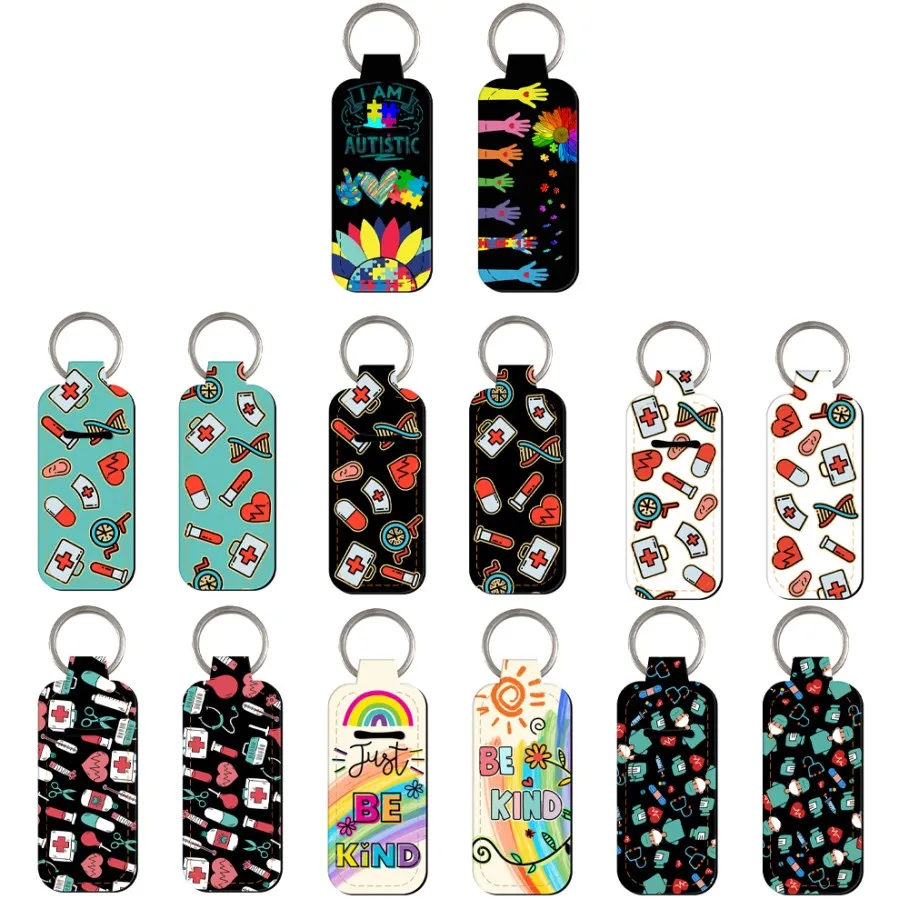 Doctor Autism Creative Clip On Lipstick Holder Keychain Portable Lipstick Cases Cover Balm Holders Keyring Gift 1pc