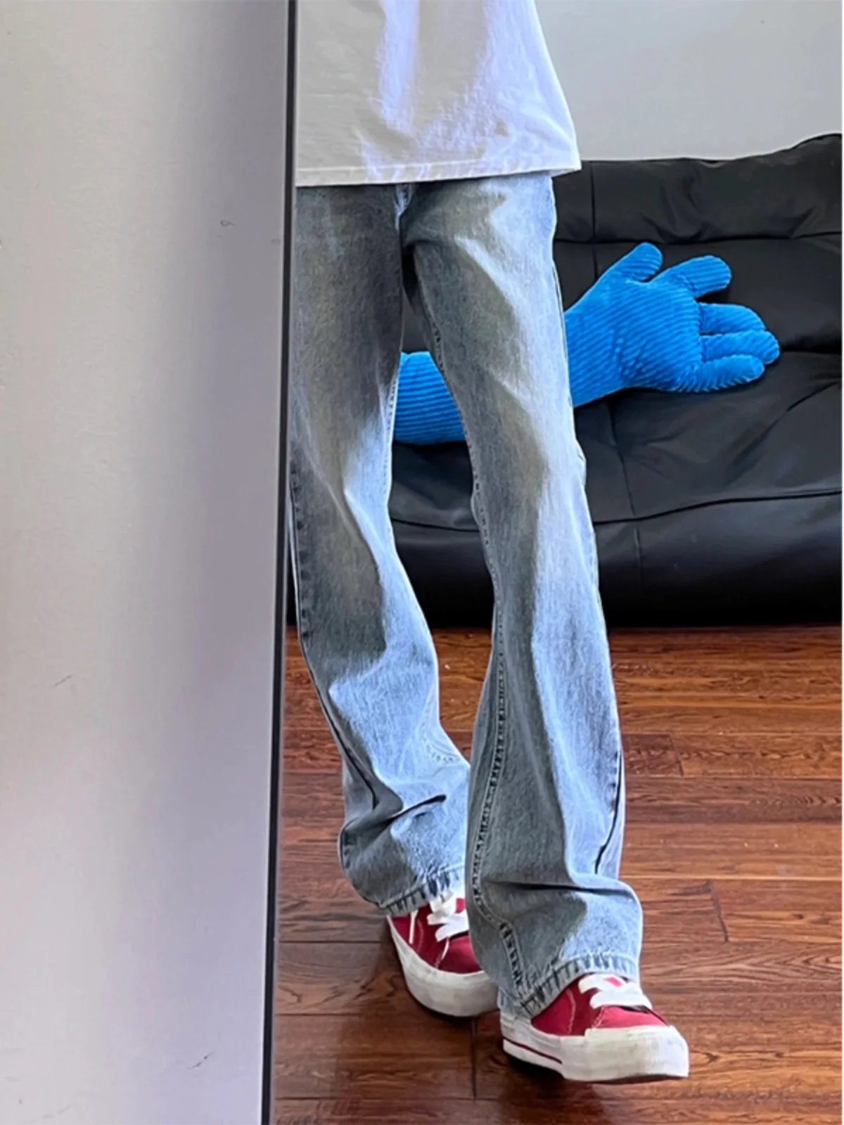 

Light Blue Men's Jeans Summer Cleanfit Elastic Straight Leg High Street Slimming Effect Waed Low Waist Long Pants Trendy