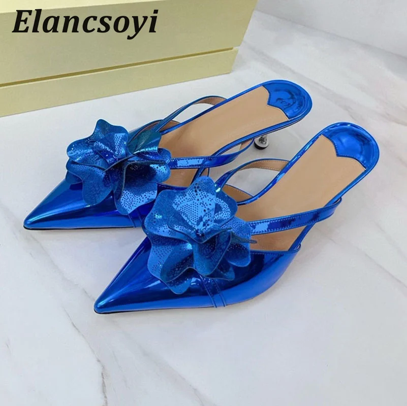 Sexy Dünne Absatz-Slipper für Damen mit Blumenmuster, Spitze Zehe, Lackleder, Hohe Absätze, Bequeme Sandalen für Sommerpartys und Festliche Anlässe 2026