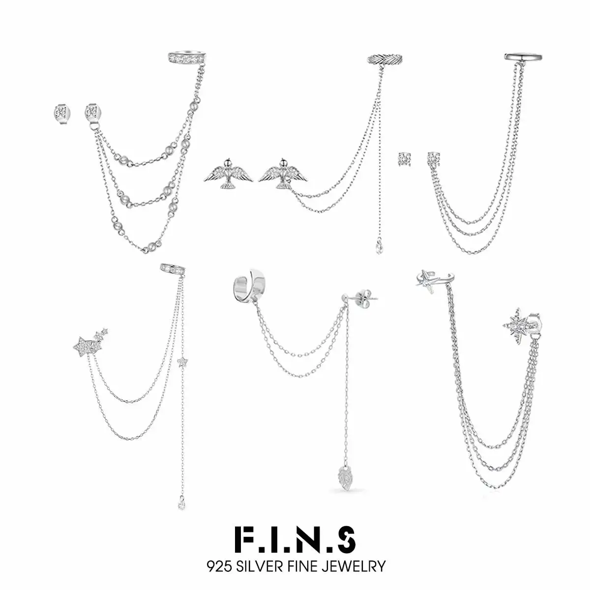 

Серьга-клипса F.I.N.S из стерлингового серебра 925 пробы с цирконом, в виде звезды и птицы, без прокола, для женщин, с дизайном «Голубь мира», изысканные ювелирные изделия