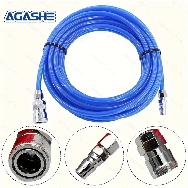خرطوم ضاغط الهواء AGASEH - خرطوم PU معزز مرن بطول 10/20/30 متر مع تركيبات، مقيدات الانحناء، قارنة توصيل سريعة صناعية وP
