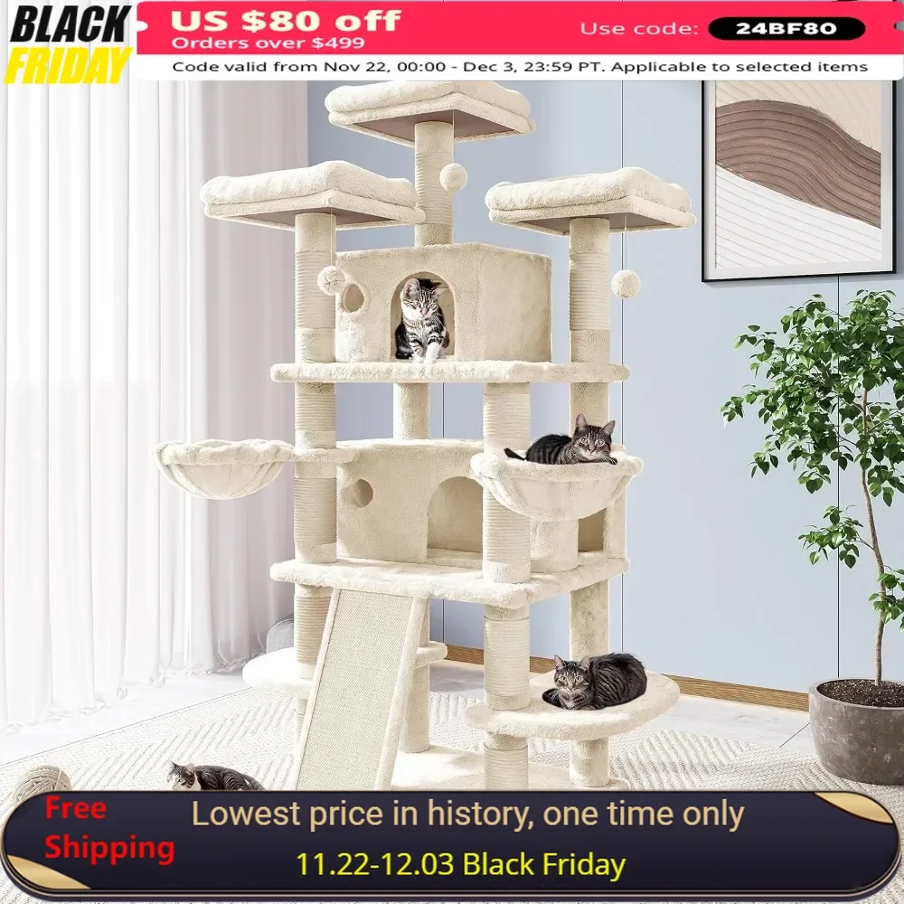 68 Inches Cat Tree,Cat Tree House and Towers for Large Cat,Cat Climbing Tree with Scratching Post,Multi-Level Large Cat Tree