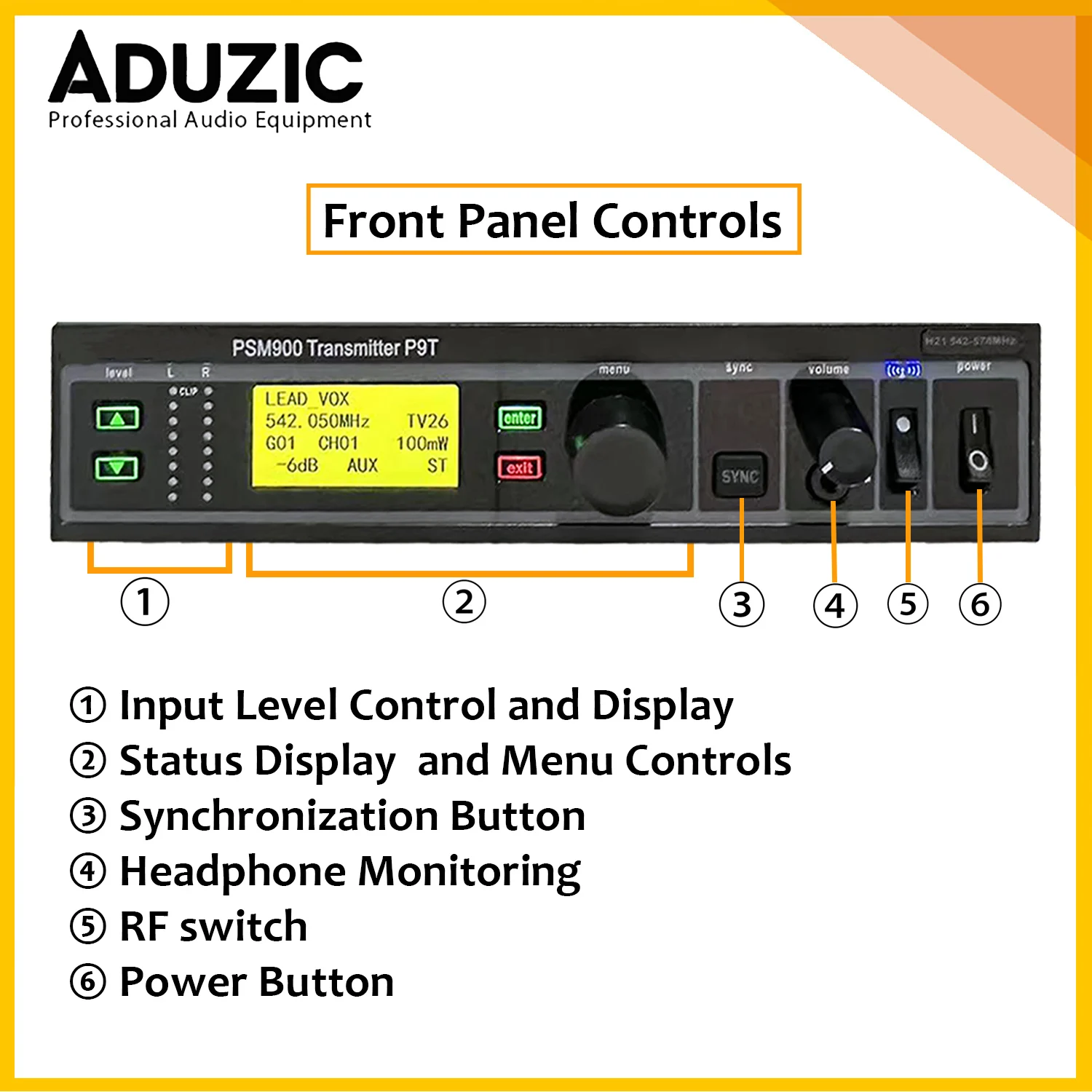 ADUZIC PSM900 Stereo IEM Wireless In Ear Monitors 542-578MHz Low-latency In-ear Moniror Professional Stage Monitoring System
