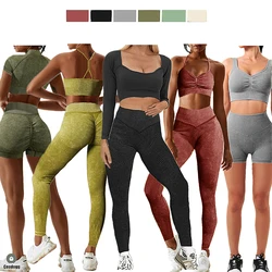 QK 2024 Washing Seamless Yoga Set Women Workout Pant Crop Top Shirt Shorts Gym Outfits Fitness Scrunch Leggings Active Suits